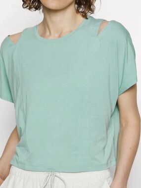 Athleta Mint Cutout Shoulder Crop Tee